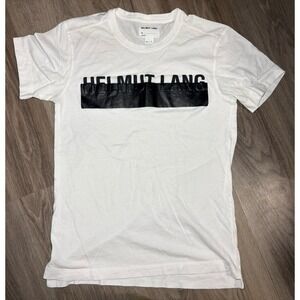 Helmut Lang Men's White & Black Spell Out Crew Logo Block Tee Shirt Size S